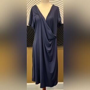 NWT 24Seven Womens Faux Wrap SS Navy Blue Dress~V Neck~Lightweight!~$65